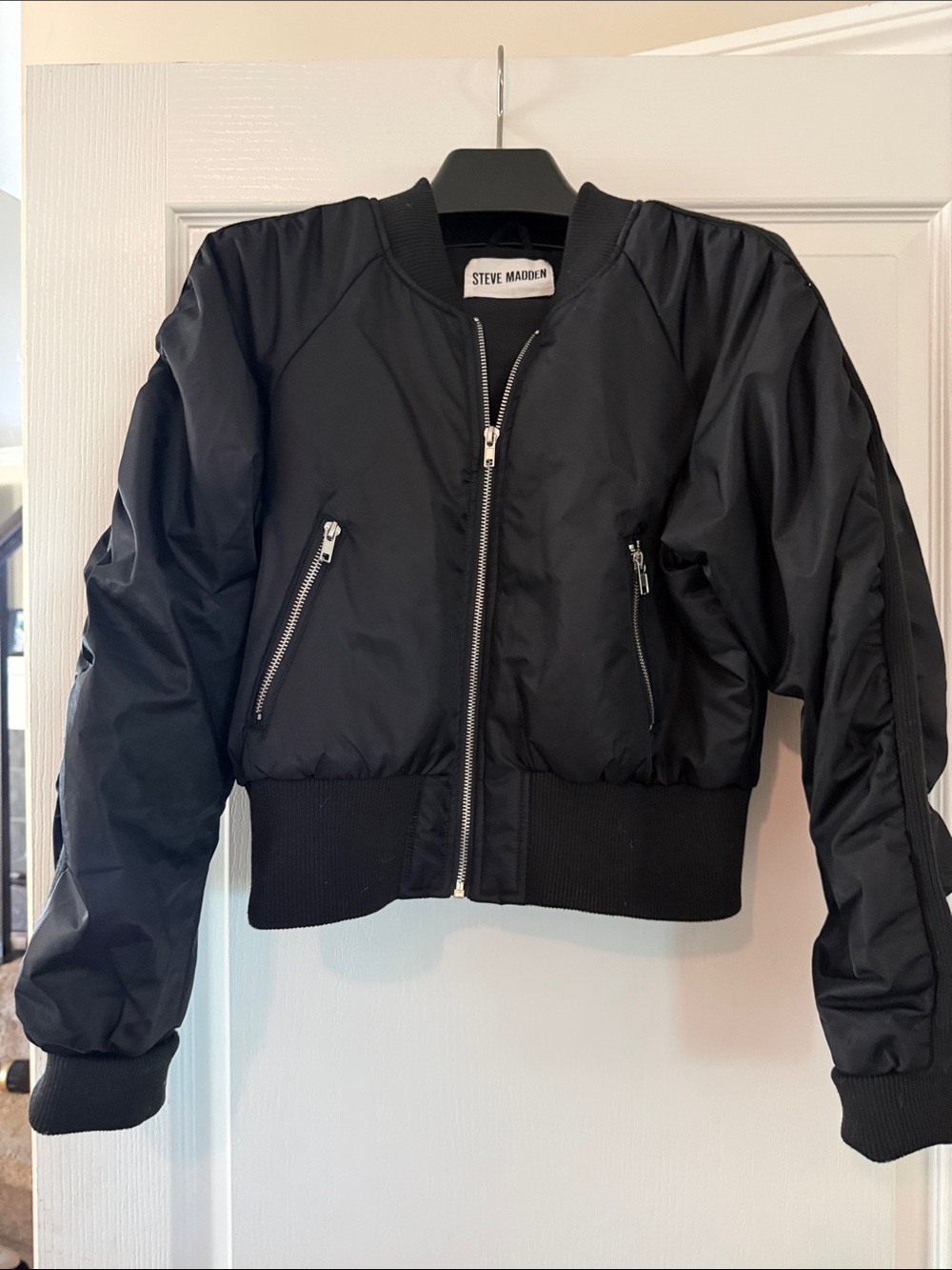 Steve Madden Black Cropped Bomber Jacket